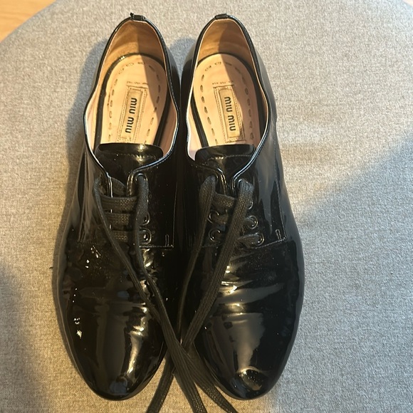 Miu Miu Black Patent Leather Crystal Embellished Lace Up Derby Size 7 - Picture 7 of 15